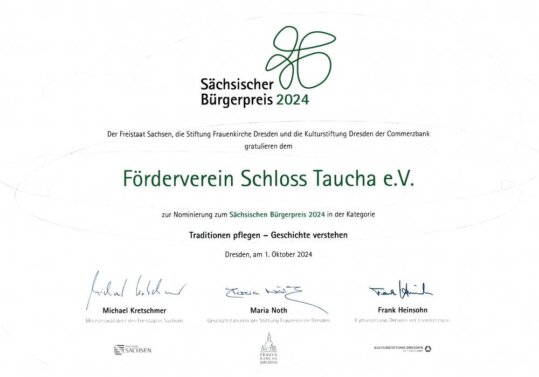 Nominierungsurkunde Sächsischer Bürgerpreis